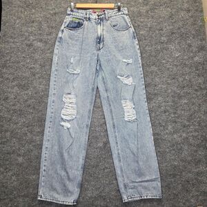 Empyre Tori Jeans Womens 6 Light Wash High Rise Straight Distressed Denim Skate